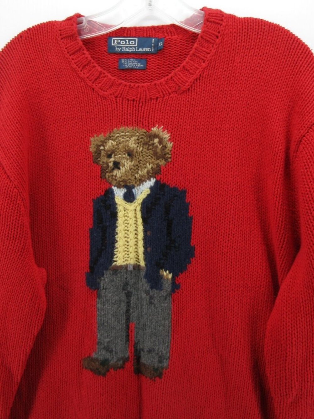 VTG Ralph Lauren Polo Sweater XL Polo Bear Linen Cashmere Y2K 2001 Kanye - Picture 2 of 12